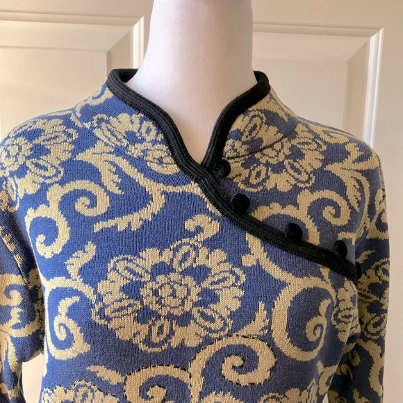 Covelo Silk/Wool/Cotton Blend Sweater Blue/Yellow Size M - Picture 4 of 11